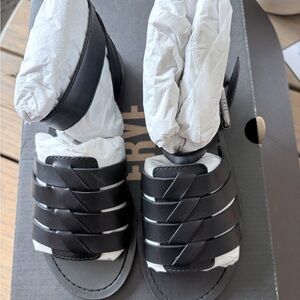 Frye Black Leather Multi-Strap Ankle Buckle Sandals